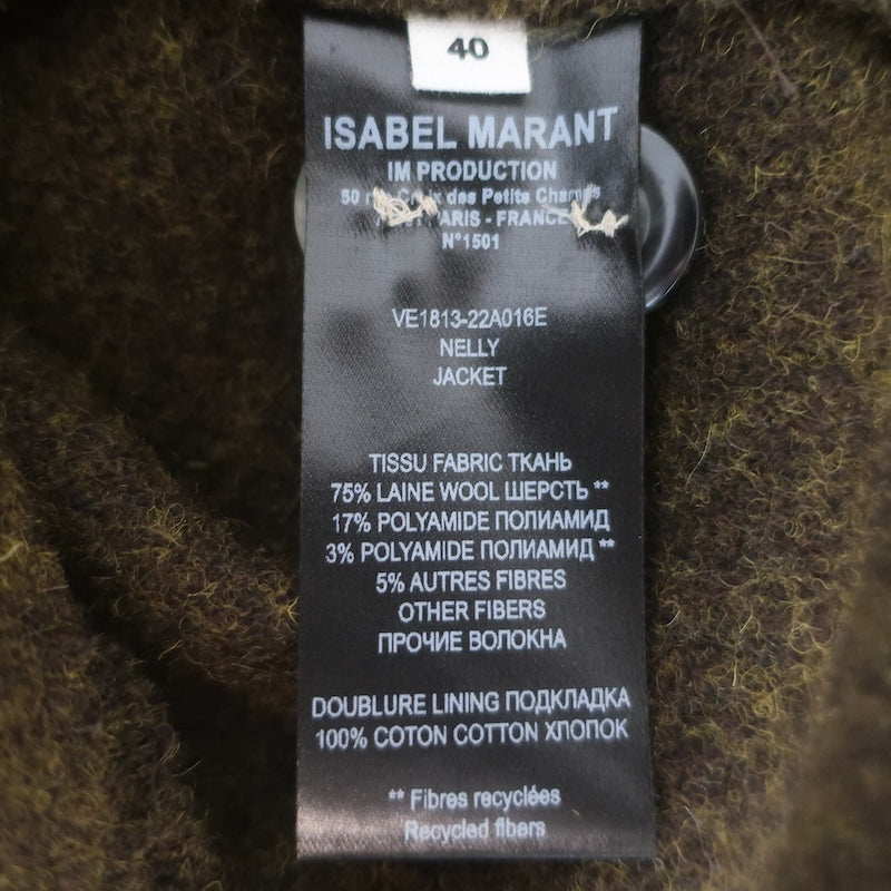 Isabel Marant Etoile Nelly Puff Sleeve Jacket Dark Olive Felted Wool Size 40