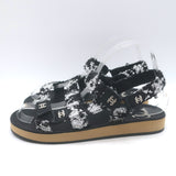 Chanel Crystal-CC Metallic Tweed Dad Sandals Black/Silver Size 36