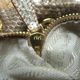 Prada Metallic Snakeskin-Trimmed Raffia Medium Hobo Bag Beige/Gold