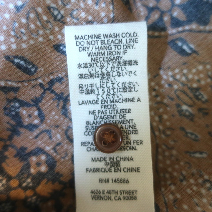 THE GREAT The Moorland Puff Sleeve Top Brown Printed Cotton Poplin Size 1