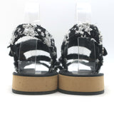 Chanel Crystal-CC Metallic Tweed Dad Sandals Black/Silver Size 36