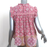 Bell Ruffle Top Pink Printed Cotton Size Small Sleeveless Blouse