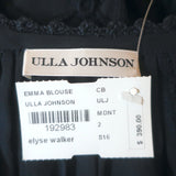 Ulla Johnson Emma Blouse Navy Embroidered Silk Size 2 Tassel Tie Top NEW