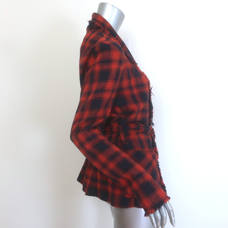 Raquel Allegra Plaid Belted Blazer Red &amp; Navy Frayed Cotton Size 1