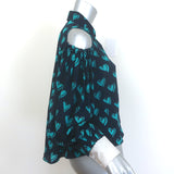 Fendi cold-shoulder silk blouse in navy — pre-owned, authentic designer piece, size US 2, good-condition luxe top.