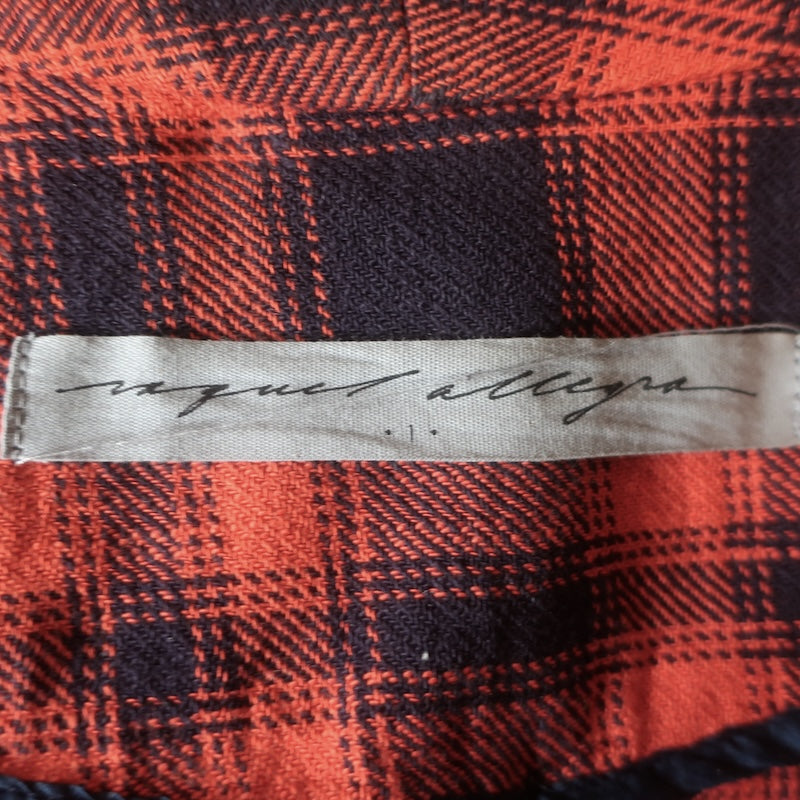 Raquel Allegra Plaid Belted Blazer Red &amp; Navy Frayed Cotton Size 1
