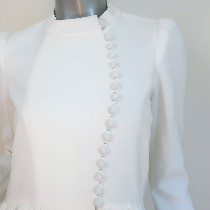 Chloe Front-Buttoned Long Sleeve Mini Dress Cream Crepe Size 36 NEW
