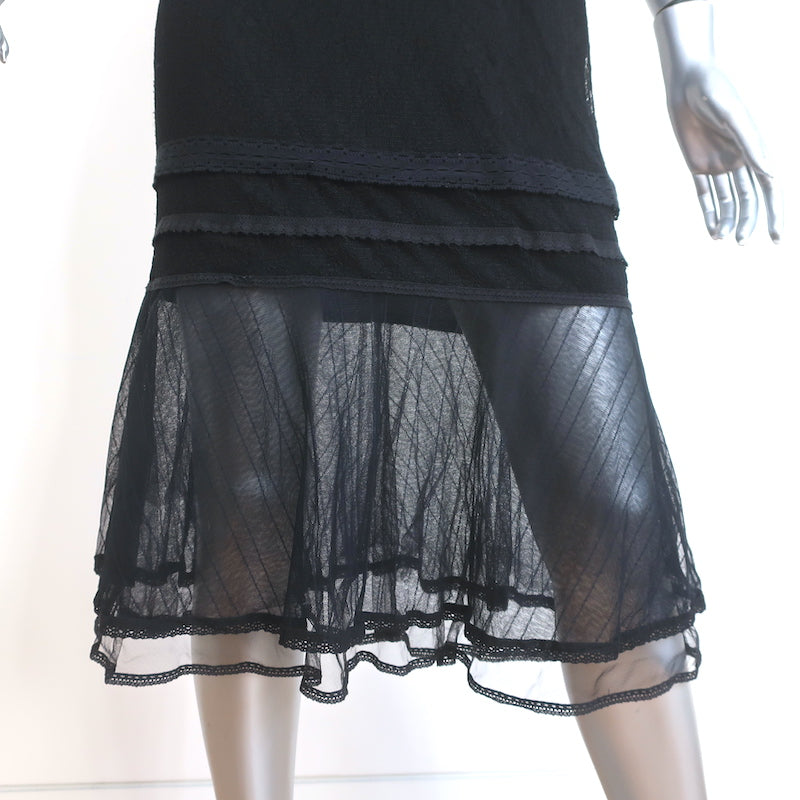 Jonathan Simkhai Short Sleeve Midi Dress Black Tulle-Trimmed Lace Size 4