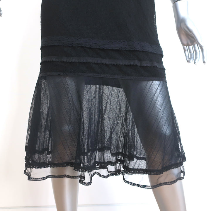Jonathan Simkhai Short Sleeve Midi Dress Black Tulle-Trimmed Lace Size 4