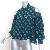 Fendi Heart of Hearts cold-shoulder silk blouse in navy, pre-owned authentic luxury, size US 2