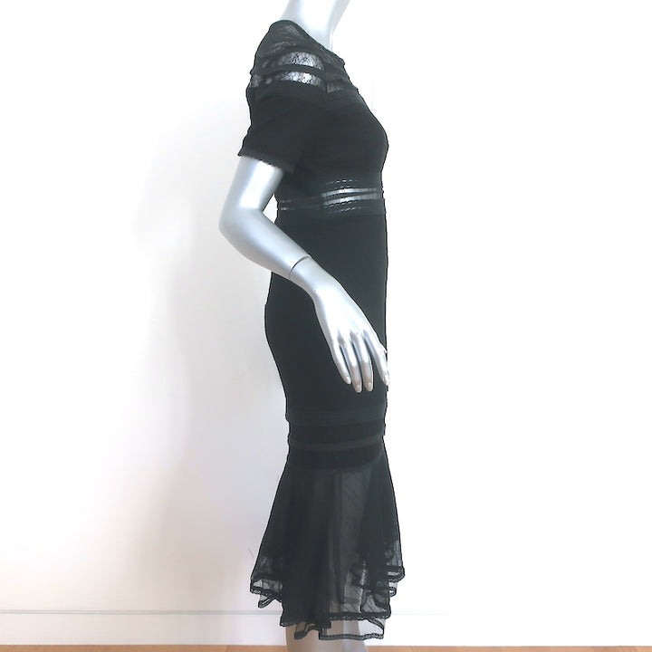Jonathan Simkhai Short Sleeve Midi Dress Black Tulle-Trimmed Lace Size 4