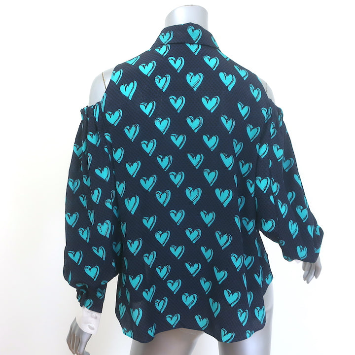Fendi Heart of Hearts cold-shoulder button-up blouse in navy silk, pre-owned authentic designer piece
