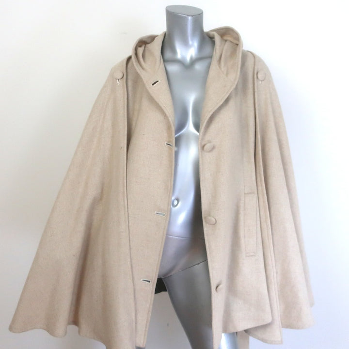 Samantha Pleet Chosen Hooded Belted Cape Coat Oatmeal Wool-Blend Size Medium