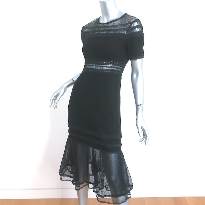 Jonathan Simkhai Short Sleeve Midi Dress Black Tulle-Trimmed Lace Size 4