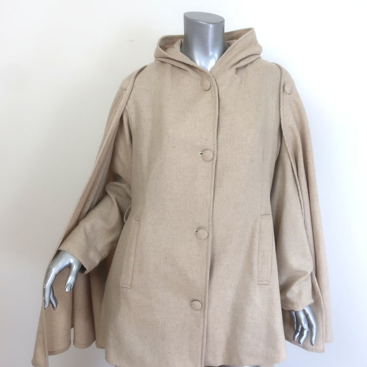 Samantha Pleet Chosen Hooded Belted Cape Coat Oatmeal Wool-Blend Size Medium