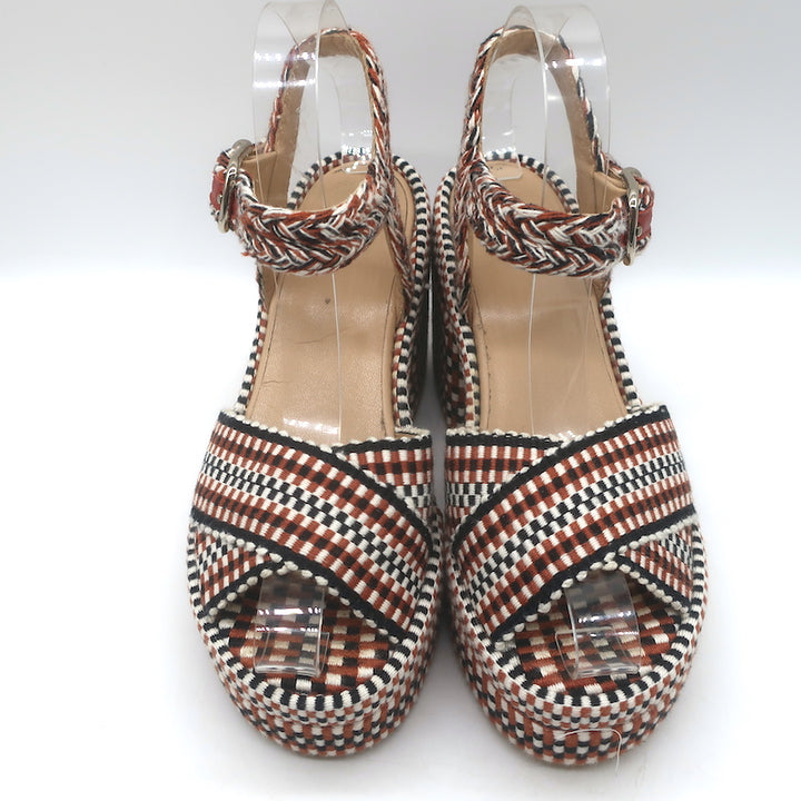 Chloe Odina Jacquard Platform Sandals Brown/White Size 36 Ankle Strap Heels