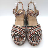 Chloe Odina Jacquard Platform Sandals Brown/White Size 36 Ankle Strap Heels