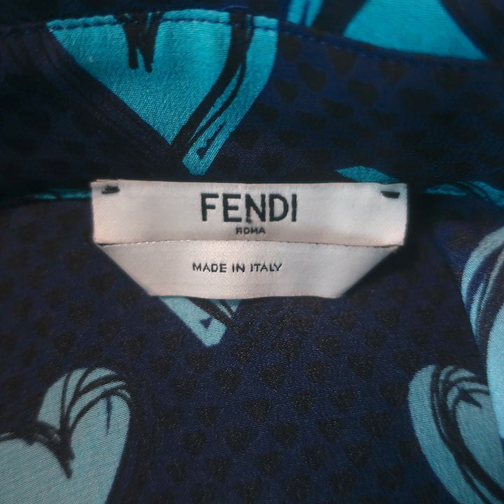 Authentic Fendi cold-shoulder silk blouse in navy, pre-owned luxury piece, size US 2