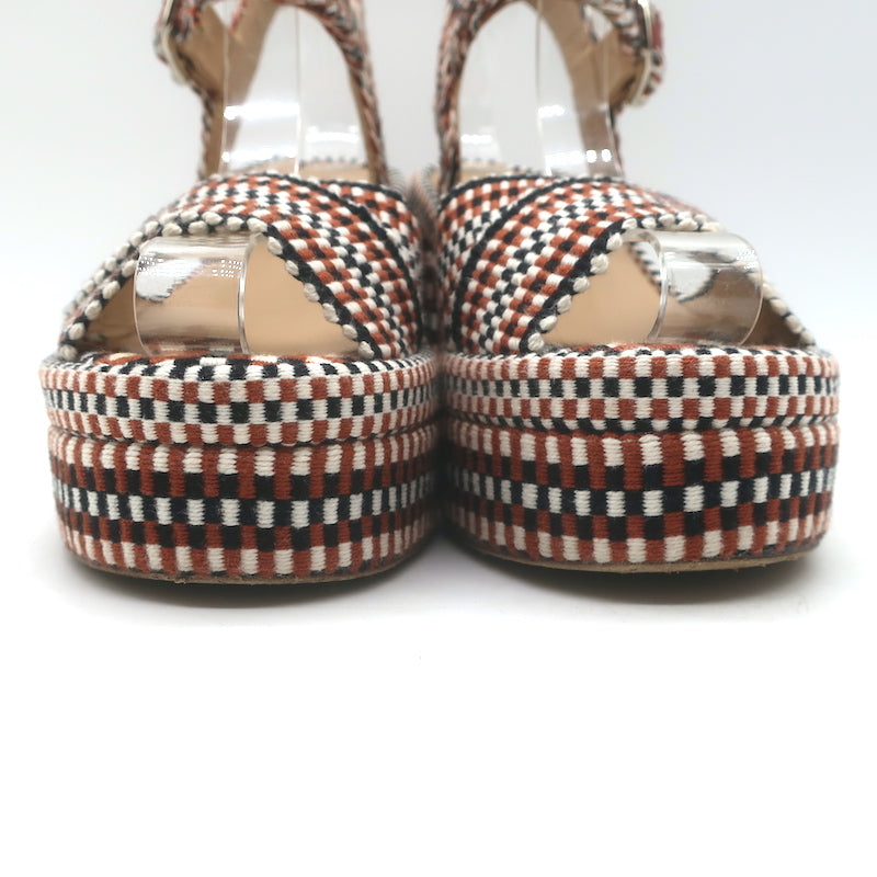 Chloe Odina Jacquard Platform Sandals Brown/White Size 36 Ankle Strap Heels