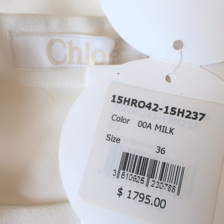 Chloe Front-Buttoned Long Sleeve Mini Dress Cream Crepe Size 36 NEW