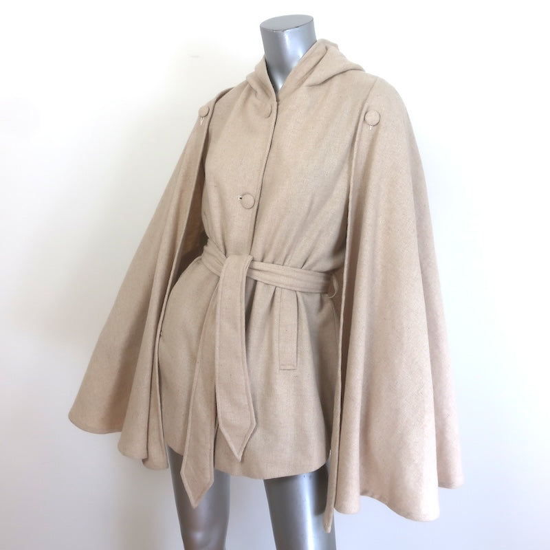 Samantha Pleet Chosen Hooded Belted Cape Coat Oatmeal Wool-Blend Size Medium