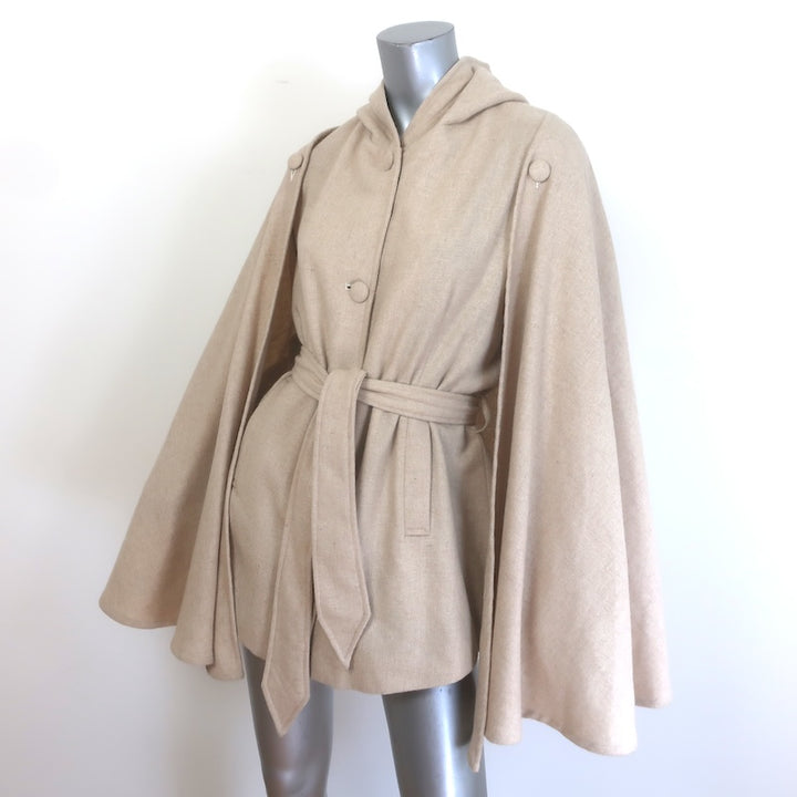 Samantha Pleet Chosen Hooded Belted Cape Coat Oatmeal Wool-Blend Size Medium