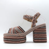 Chloe Odina Jacquard Platform Sandals Brown/White Size 36 Ankle Strap Heels