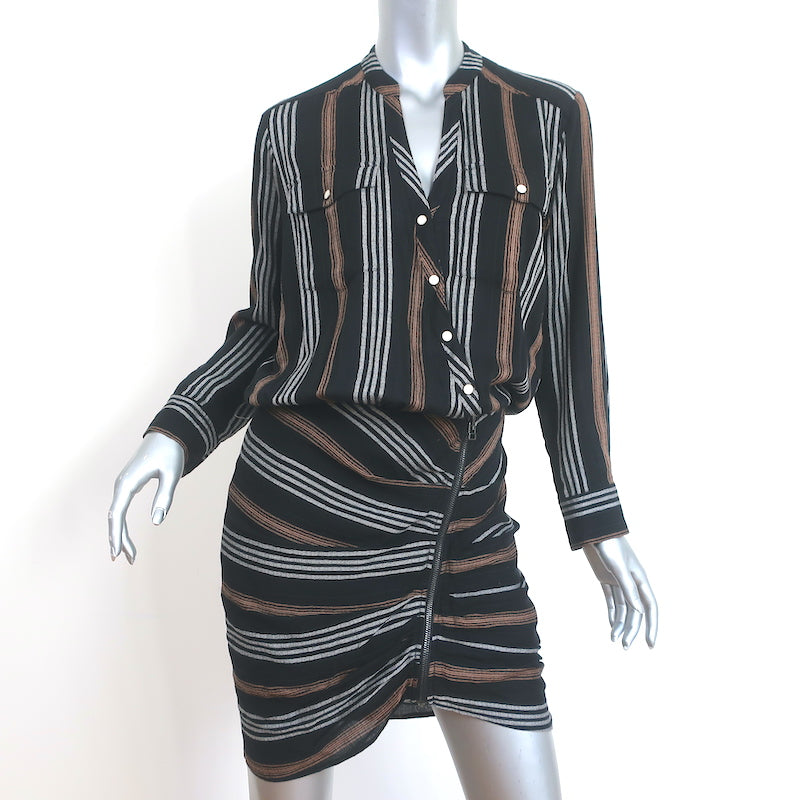 veronica beard striped ruched dress Veronica Beard Everett Gray Striped Ruched Long Sleeve Dress