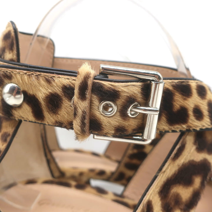Gianvito Rossi Crisscross Leopard Print Calf Hair Sandals Brown Size 38