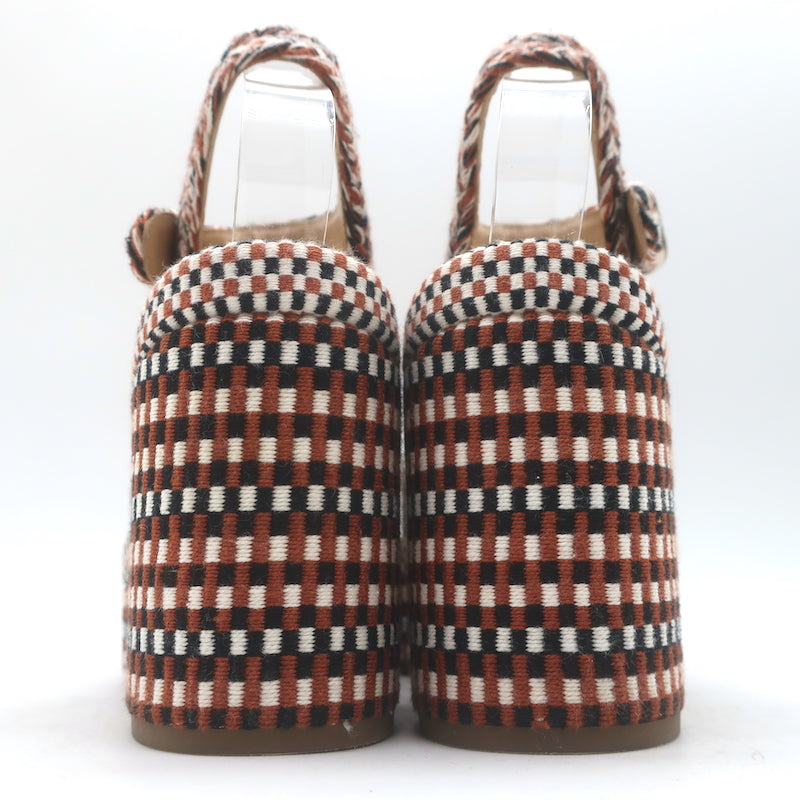 Chloe Odina Jacquard Platform Sandals Brown/White Size 36 Ankle Strap Heels