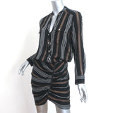 Veronica Beard Emory Ruched Mini Dress Black Striped Cotton-Blend Size 4