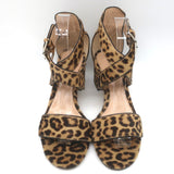 Gianvito Rossi Crisscross Leopard Print Calf Hair Sandals Brown Size 38