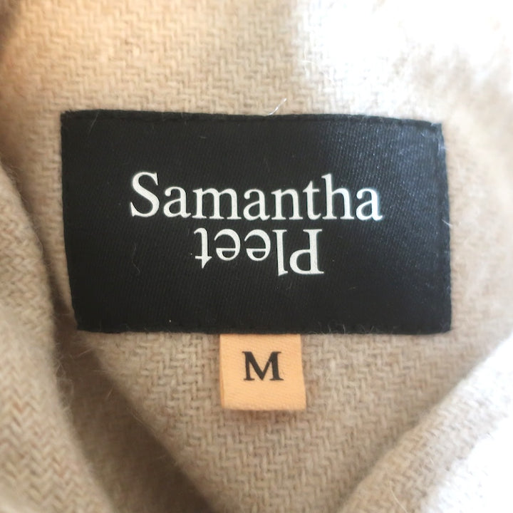 Samantha Pleet Chosen Hooded Belted Cape Coat Oatmeal Wool-Blend Size Medium
