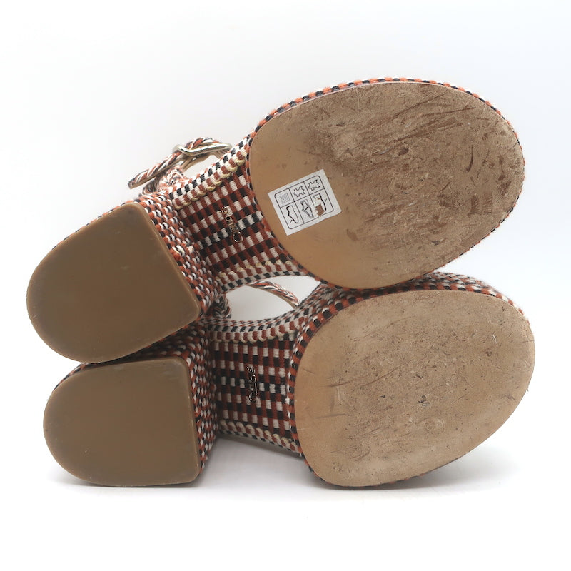 Chloe Odina Jacquard Platform Sandals Brown/White Size 36 Ankle Strap Heels