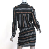 Veronica Beard Emory Ruched Mini Dress Black Striped Cotton-Blend Size 4