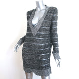 Balmain Sequined Striped Distressed Knit Mini Sweater Dress Black/Silver Size 36