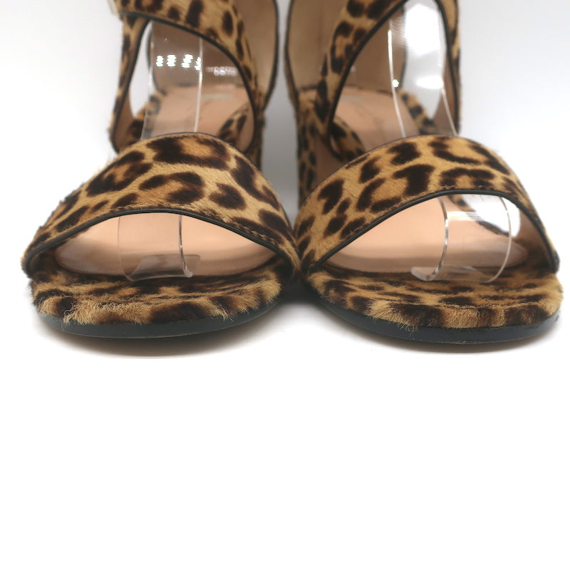 Gianvito Rossi Crisscross Leopard Print Calf Hair Sandals Brown Size 38
