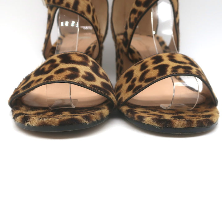 Gianvito Rossi Crisscross Leopard Print Calf Hair Sandals Brown Size 38