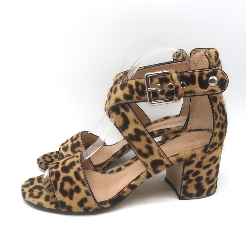 Gianvito Rossi Crisscross Leopard Print Calf Hair Sandals Brown Size 38