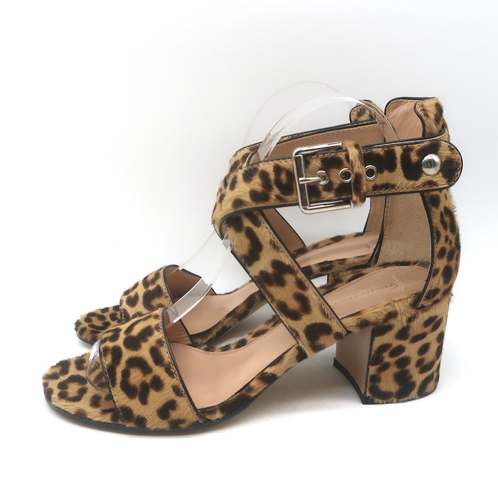 Gianvito Rossi Crisscross Leopard Print Calf Hair Sandals Brown Size 38