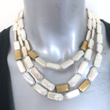 MAZ Freshwater Pearl 14k Gold Triple Strand Necklace