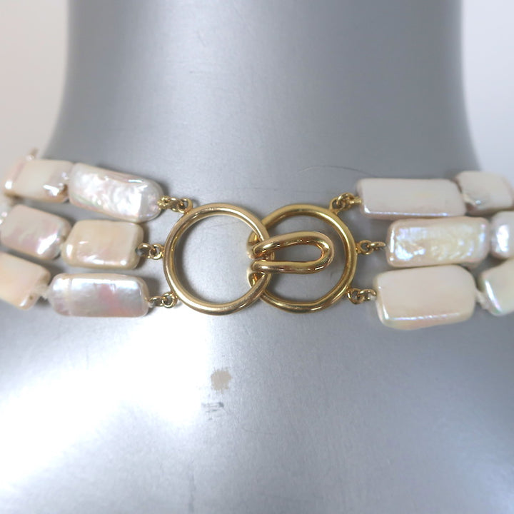 MAZ Freshwater Pearl 14k Gold Triple Strand Necklace