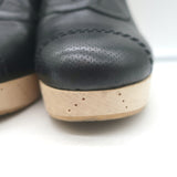 Chanel CC Clog Mules Black Perforated Leather Size 40 Platform Wood Heels