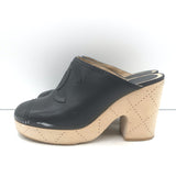 Chanel CC Clog Mules Black Perforated Leather Size 40 Platform Wood Heels