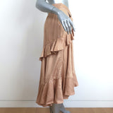 Zimmermann Ruffled Midi Skirt Gold/Light Pink Striped Satin Twill Size 1