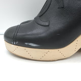 Chanel CC Clog Mules Black Perforated Leather Size 40 Platform Wood Heels
