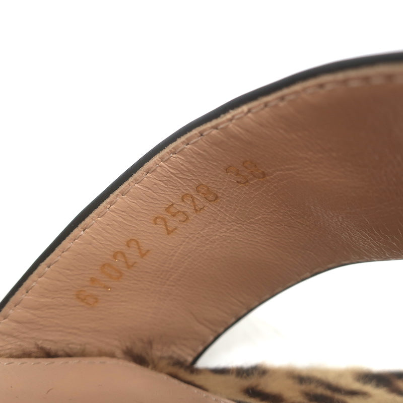 Gianvito Rossi Crisscross Leopard Print Calf Hair Sandals Brown Size 38