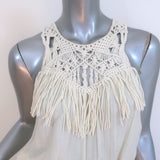Ulla Johnson Miro Fringed Macrame Maxi Dress Ecru Cotton Size 2