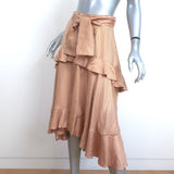 Zimmermann Ruffled Midi Skirt Gold/Light Pink Striped Satin Twill Size 1