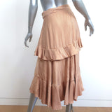 Zimmermann Ruffled Midi Skirt Gold/Light Pink Striped Satin Twill Size 1
